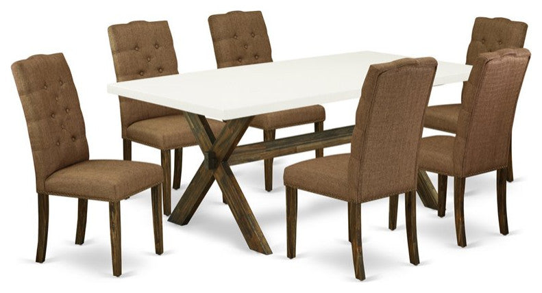 X727El718-7, 7-Piece Dining Set, 6 Chairs and Table Hardwood Frame