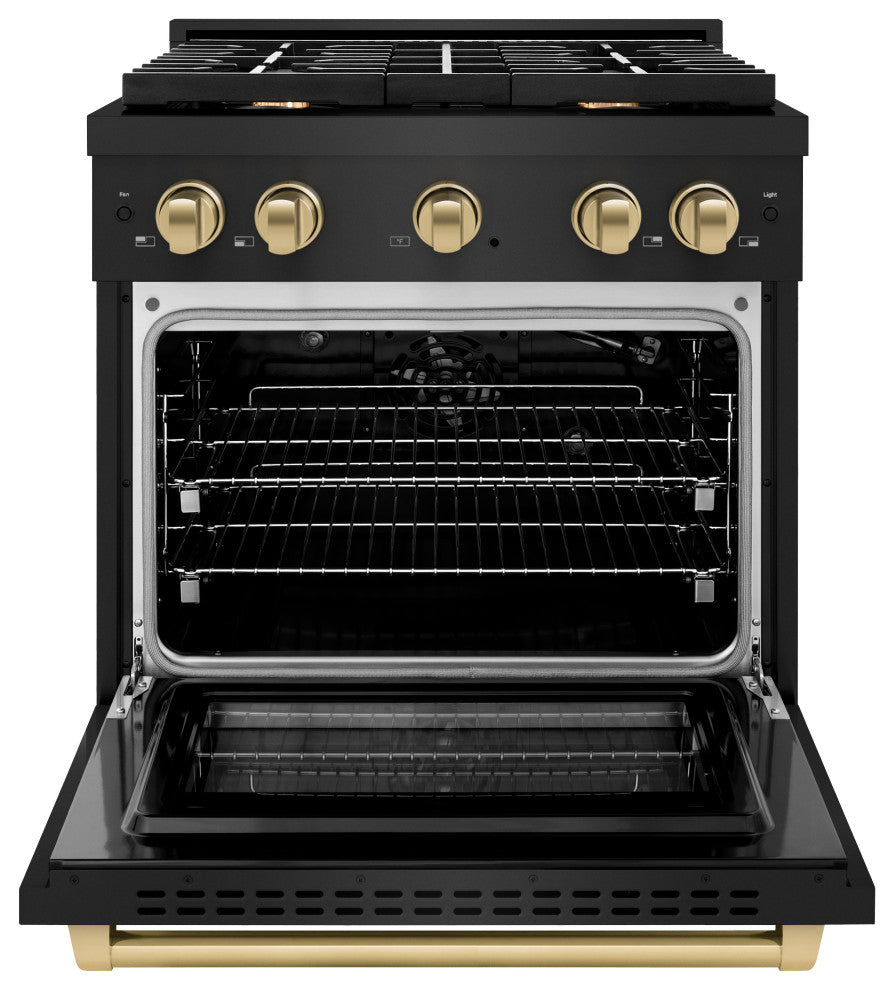 ZLINE 30" Gas Range, Black Stainless With Champagne Bronze SGRBZ-30-CB