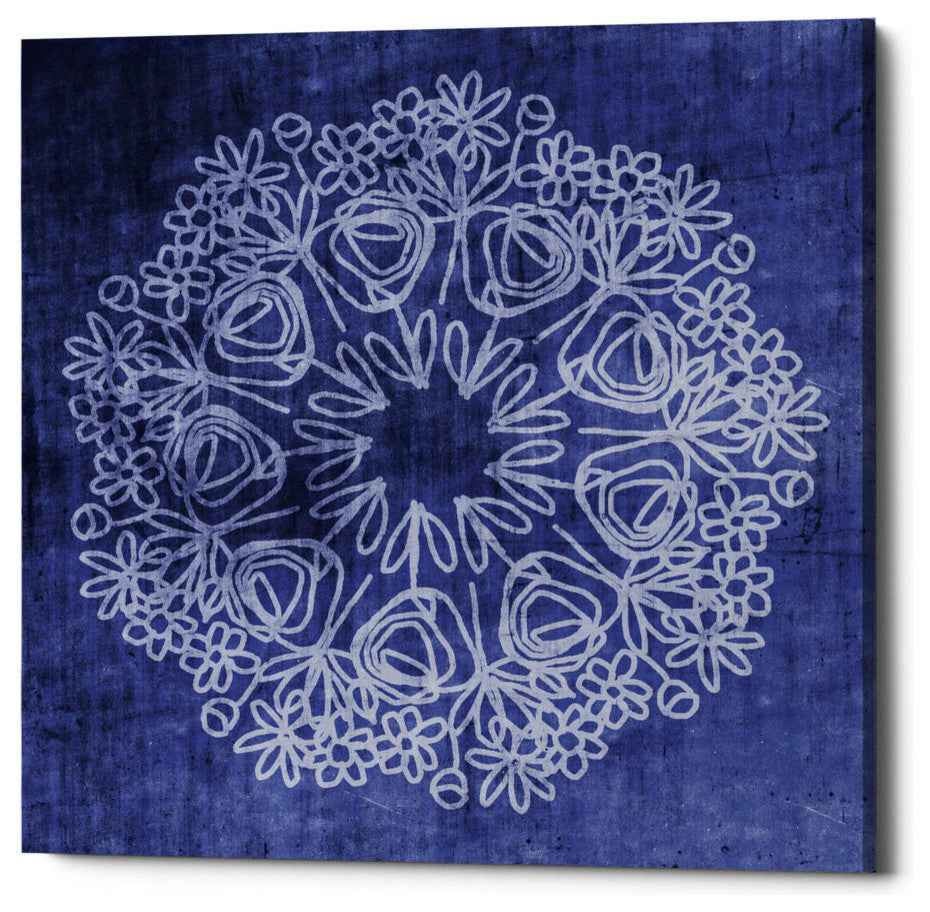 Epic Graffiti "Indigo Mandala" by Linda Woods, Giclee Canvas Wall Art, 12"x12"