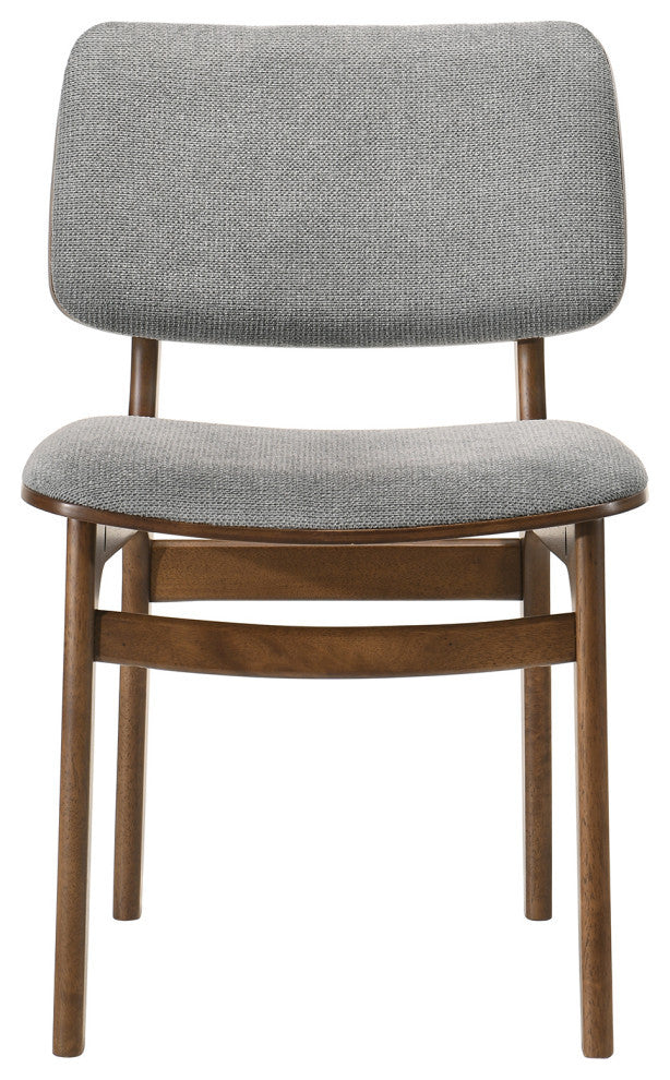 Lima Wood Dining Accent Chairs, Walnut Finish and Gray Fabric, Set of 2