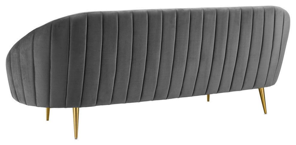 Modern Designer Living Room Lounge Club Lobby Sofa, Velvet Fabric, Grey Gray