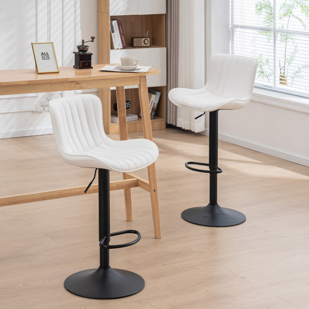 YOUNIKE Set of 2 Leather Bar Stool Adjustable, Swivel, Wingback, White