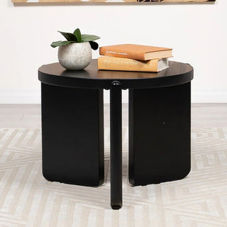Round Top Solid Wood End Table, Black