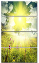 Mountains Pasture under Bright Sunset, Landscape Canvas Art, 28"x48", 4 Panels