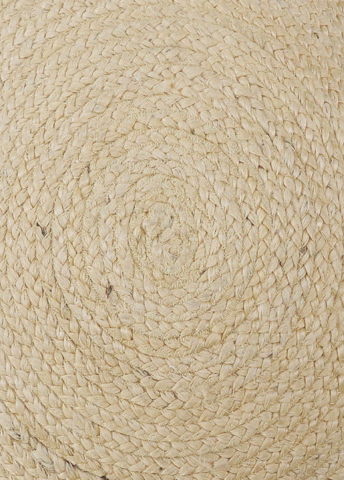 Natural Jute Throw Pillow with Pom Poms Border, Round