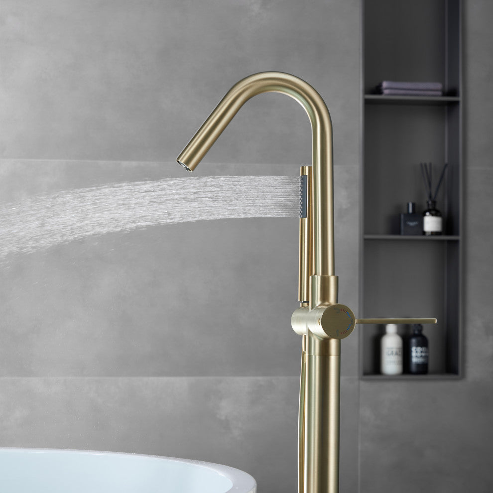 Single Handle Floor Mounted Tub Faucet, Brushed Gold