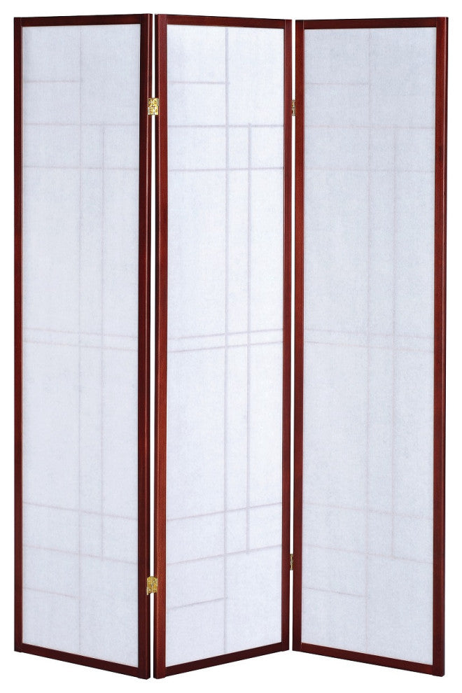 3 Panel Folding Floor Screen, White and Cherry