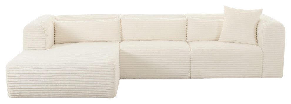 Tarra Fluffy Oversized Corduroy Modular Sectional, Cream, Laf