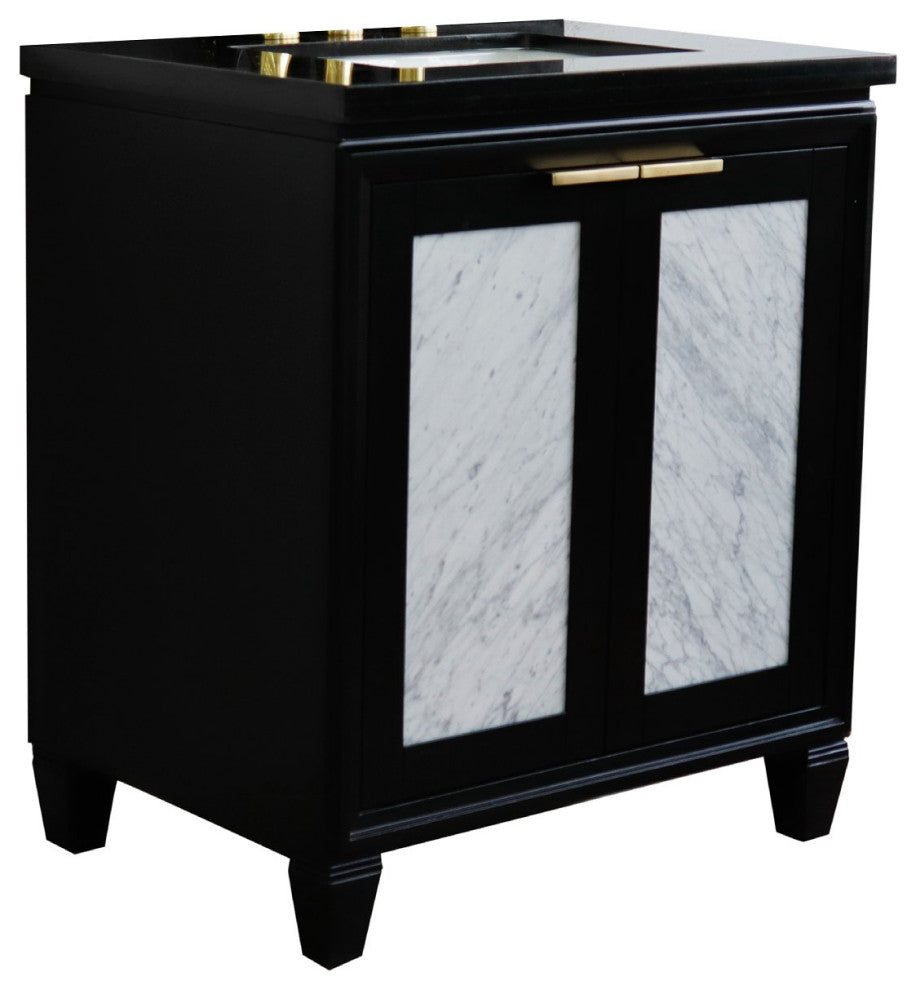 31" Single Sink Vanity, Black Finish With Black Galaxy Granite