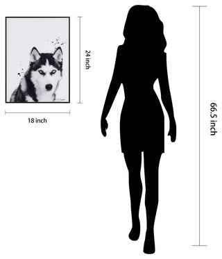 "Siberian Husky" Black and White Pet Art on Printed Glass with Anodized Frame