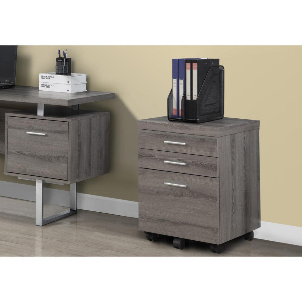 Filing Cabinet - 3 Drawer / Dark Taupe On Castors