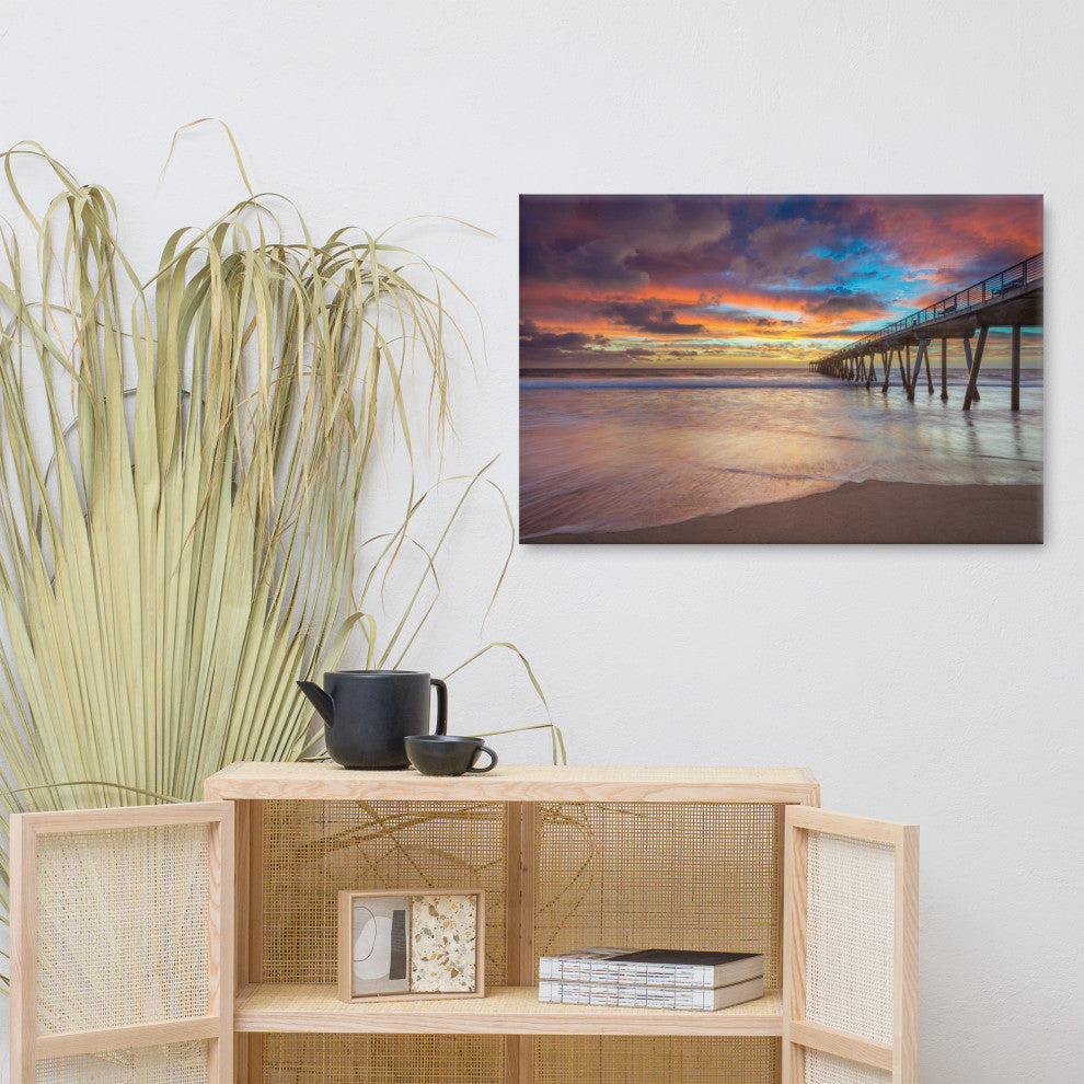 Dreamy Pier at Sunset Coastal Landscape Photo Canvas Wall Art Prints, 24" X 36"