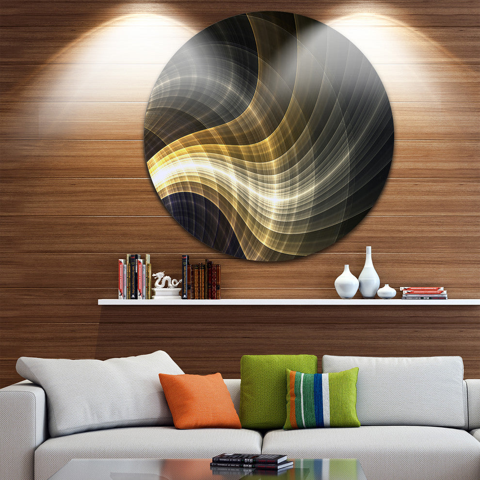 Yellow Fractal Light Art, Abstract Digital Art Disc Metal Artwork, 38"