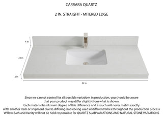 Malibu Mango 42 Single Sink Bath Vanity in Natural 2" Carrara Quartz