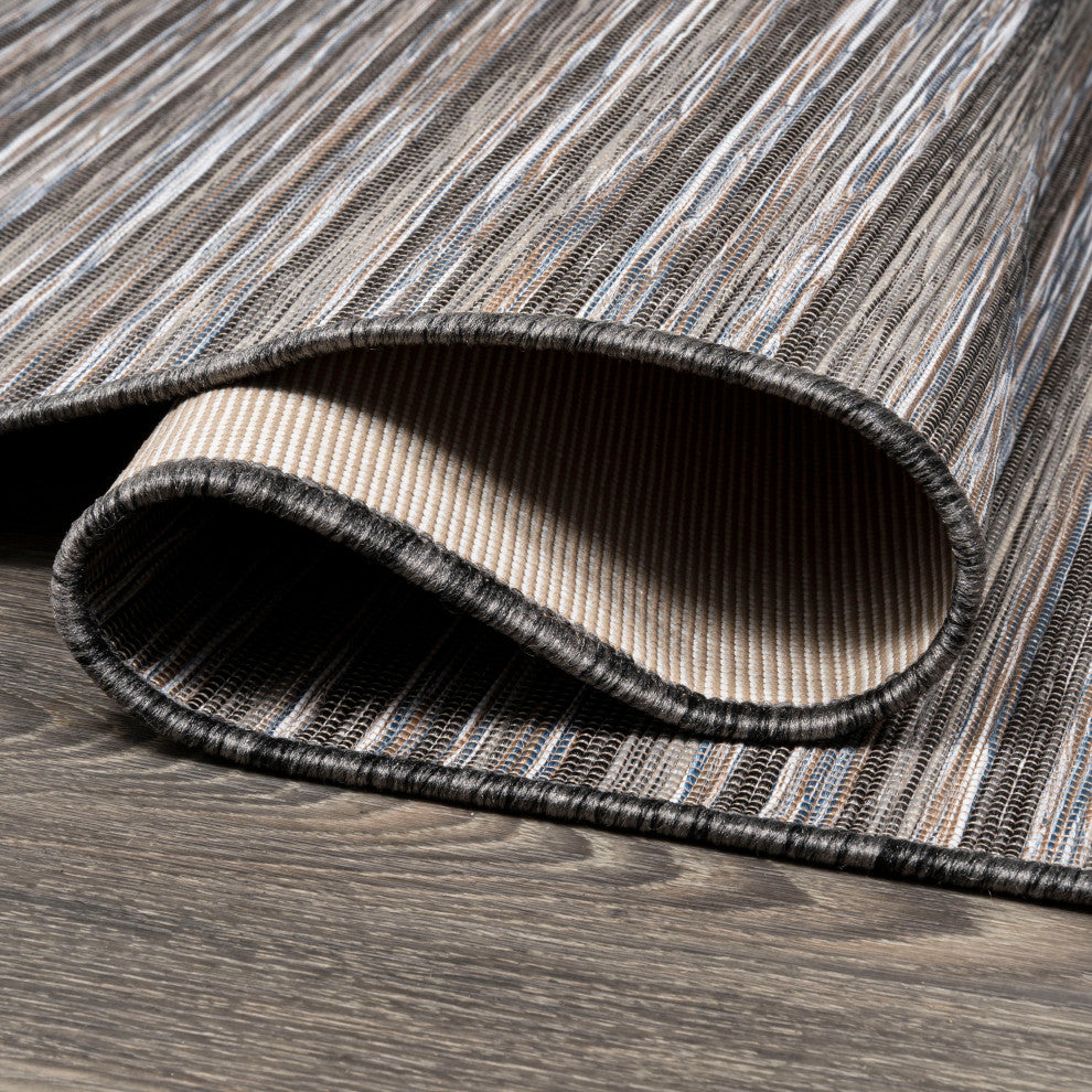 Finn Modern Farmhouse Pinstripe, Dary Gray/Blue, 6' Square