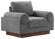 Modern Fabric Armchair with Wooden Plinth Base, Bolster Chair, Grey