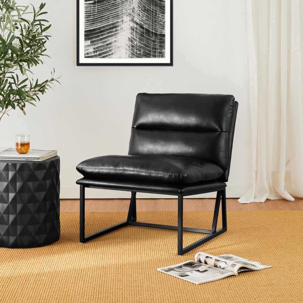 Set of 2 Modern Thick Leatherette Accent Chair, Black