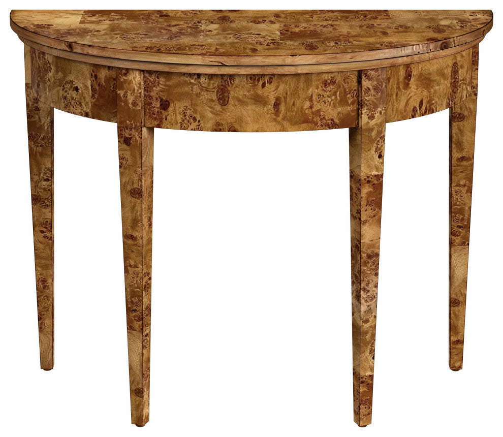 Hampton Burl Wood Demilune 36" Console Table, Brown