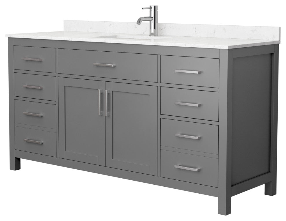 66" Single Bathroom Vanity Dark Gray, Carrara Cultured Marble Countertop, Sink