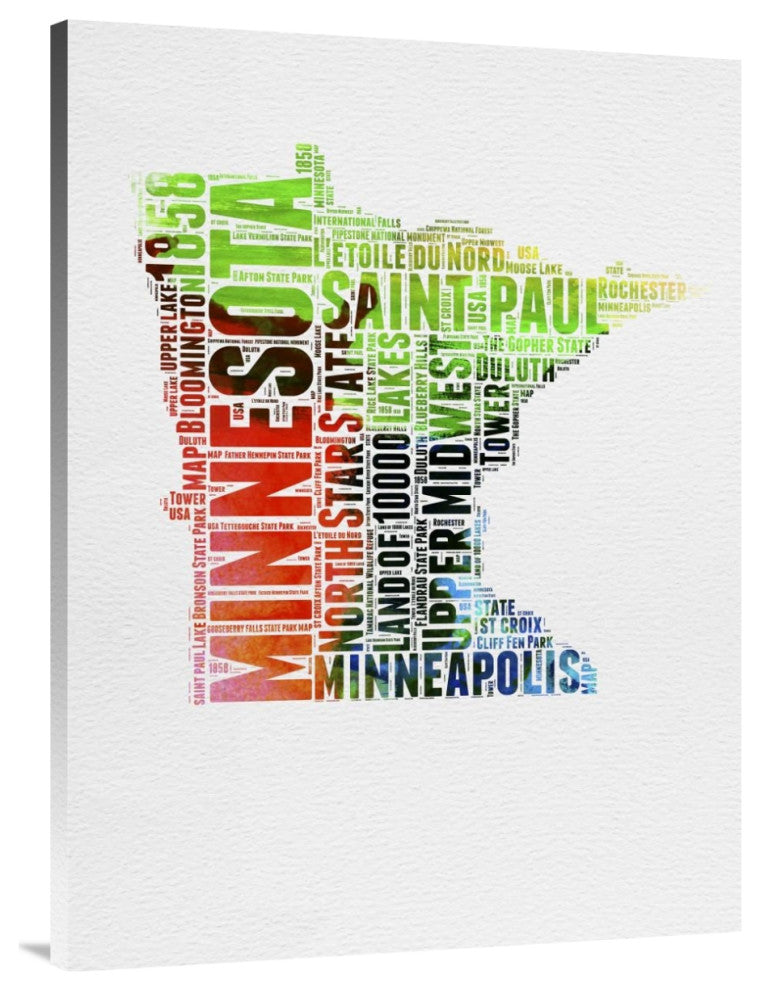 "Minnesota Watercolor Word Cloud" Fine Art Print