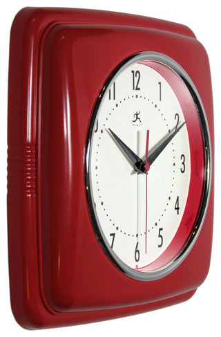 Square Retro Wall Clock, 9.25", Red