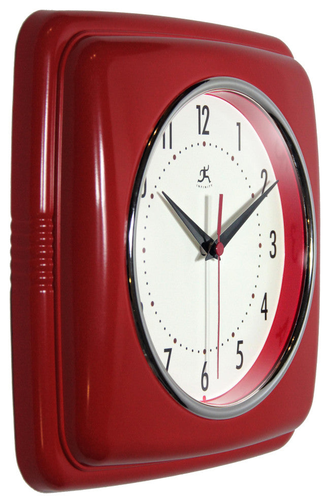 Square Retro Wall Clock, 9.25", Red