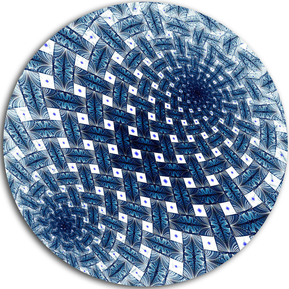 3D Shaped Blue Fractal Flower, Modern Floral Round Wall Art, 36"