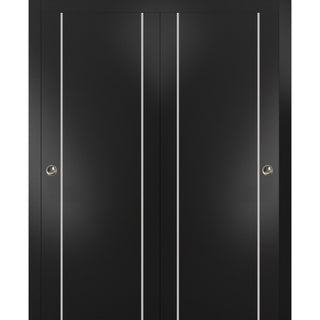 Bypass Doors 56 x 84 | Planum 0410 Matte Black with  | Sturdy Rails