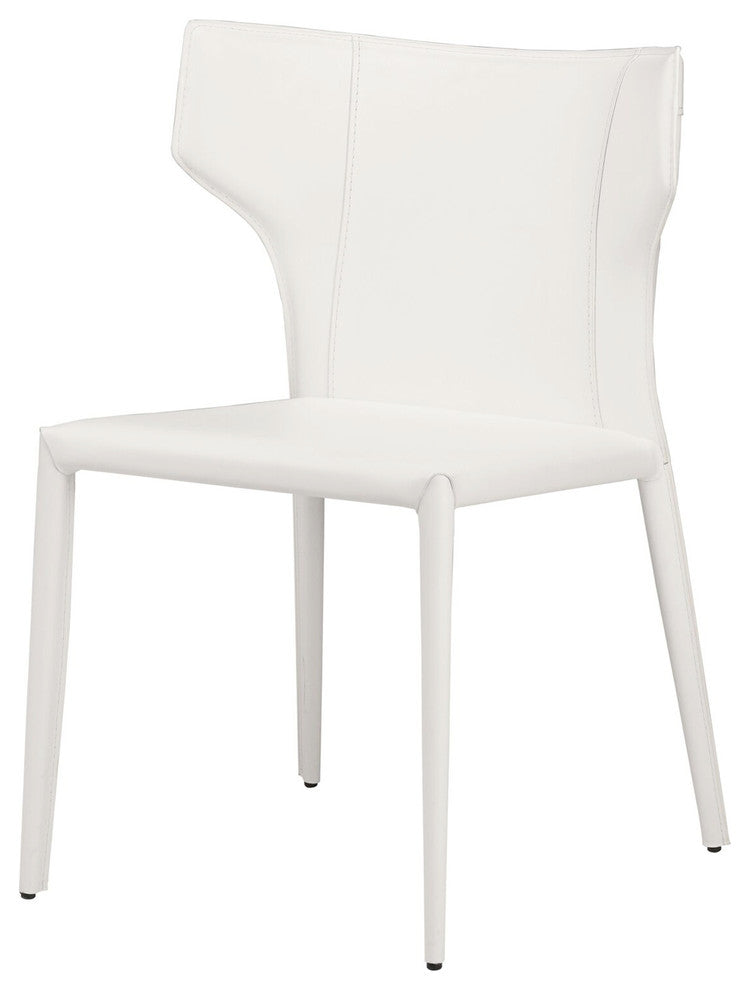 Wayne Dining Chair, Armless Side Chair, Leather Guest Chair, Leather, White