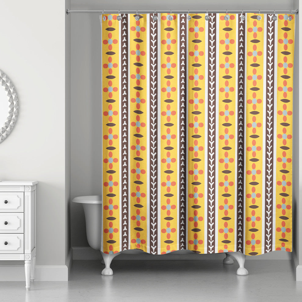 Folk Flower Pattern in Yellow Shower Curtain