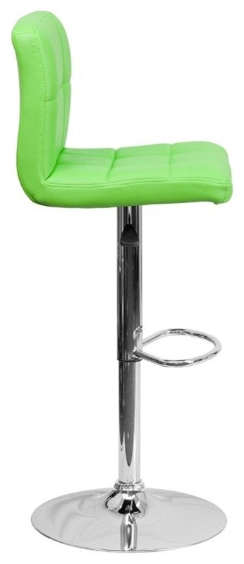 Estella Mid-Back Green Quilted Vinyl Swivel Adjustable Barstool