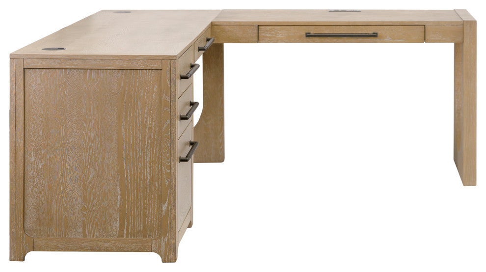 Modern Wood L-Shape Pedestal Desk With Right Facing Open Return, Light Brown