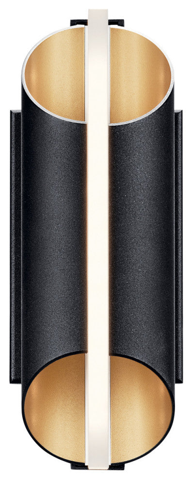 Astalis 12" LED Wall Light Textured Black, Burnished Gold