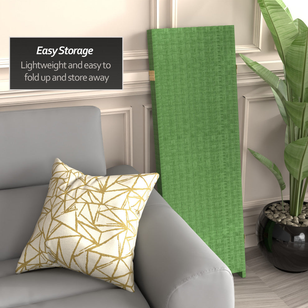 4'' Tall Woven Fiber Room Divider, Light Green, 3 Panel