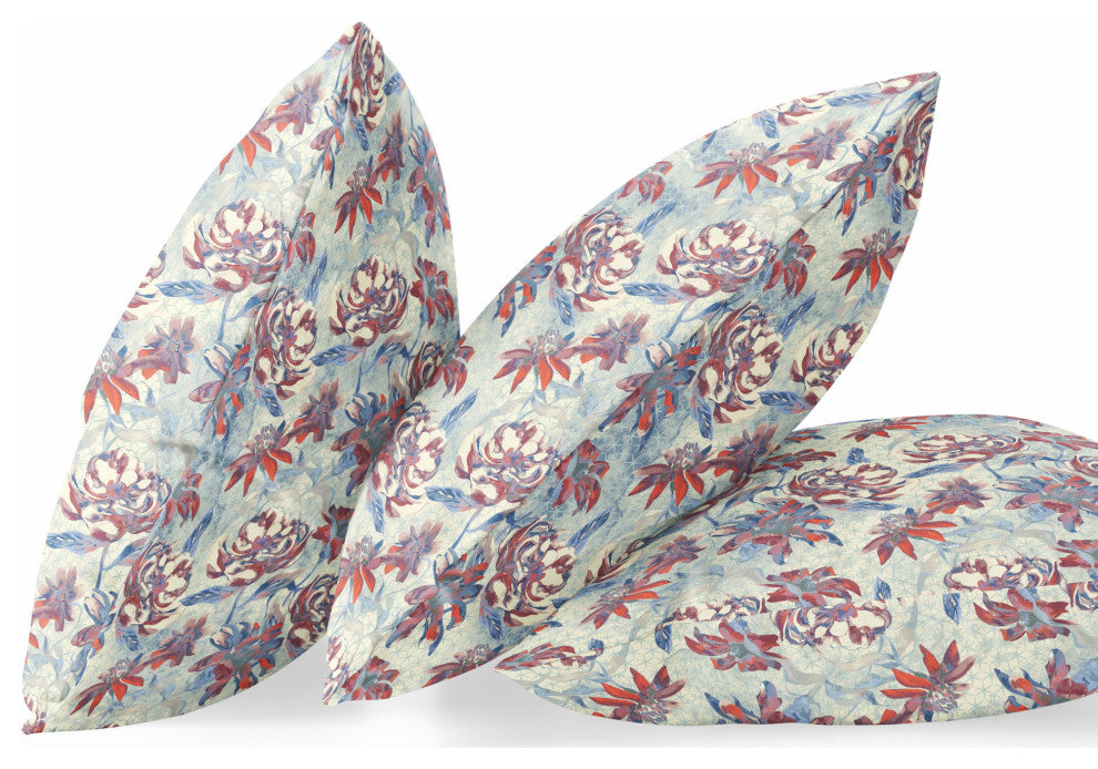 28" Red Blue Roses Indoor Outdoor Throw Pillow
