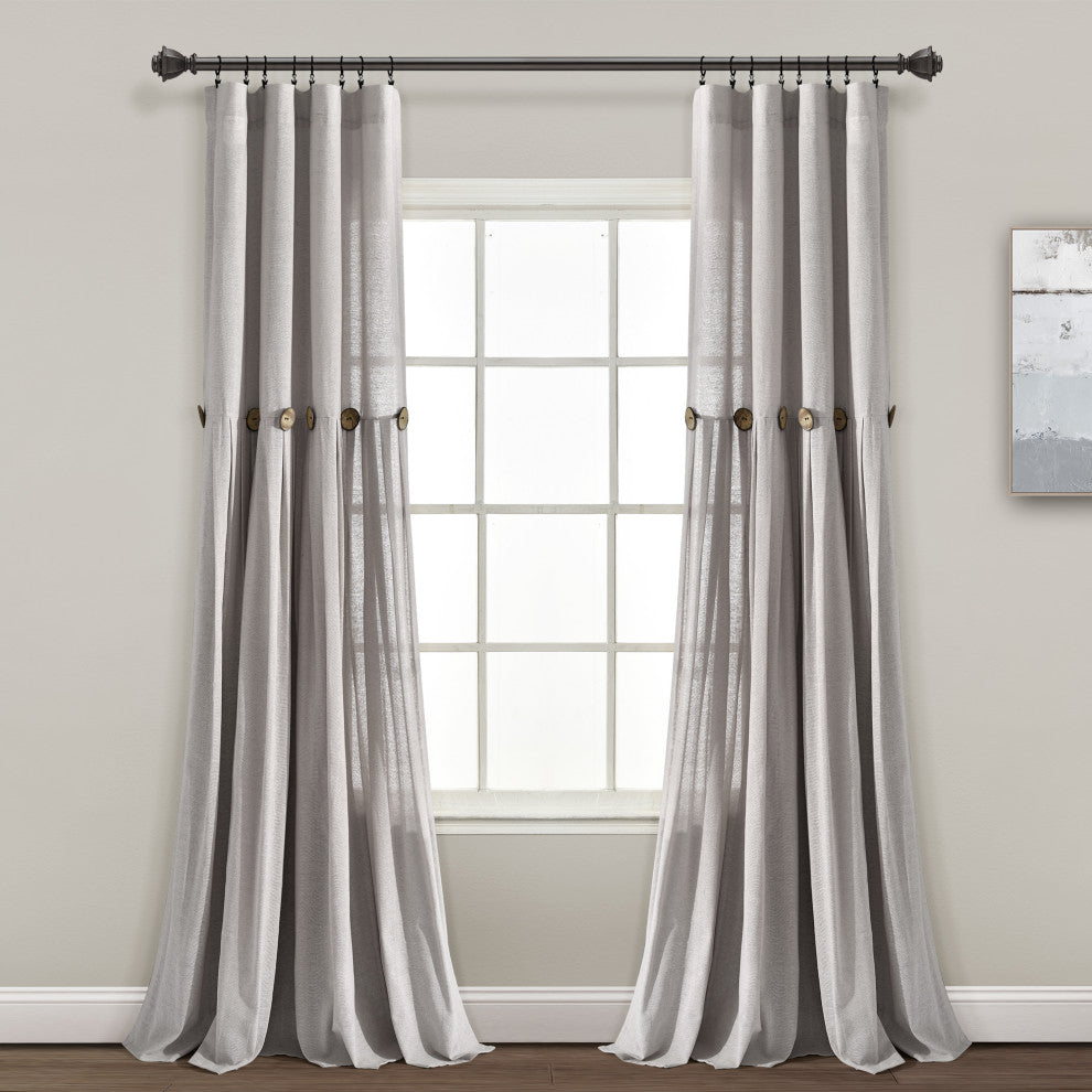 Linen Button Single Window Panel, Gray, 95"x40"