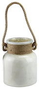 9.5" Mercury Glass Hurricane Lantern With Rope, Antique White