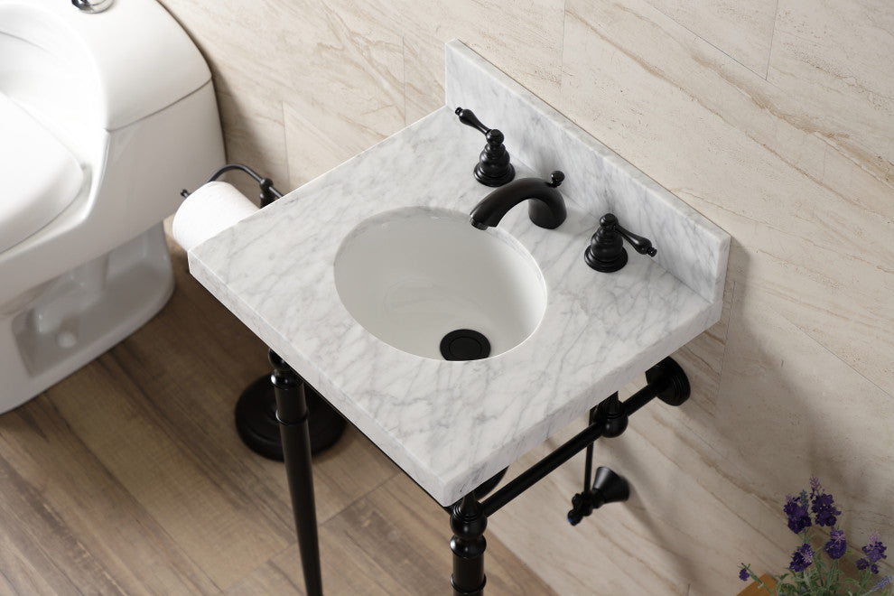 KVPB1917M380ST 19" Carrara Marble Console Sink with Brass Legs