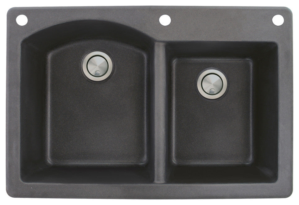Aversa 33" silQ Granite Drop-in Double Bowl Kitchen Sink with 3 Holes in Black