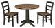 36" Round Pedestal Dining Table with 2 Madrid Ladderback Chairs