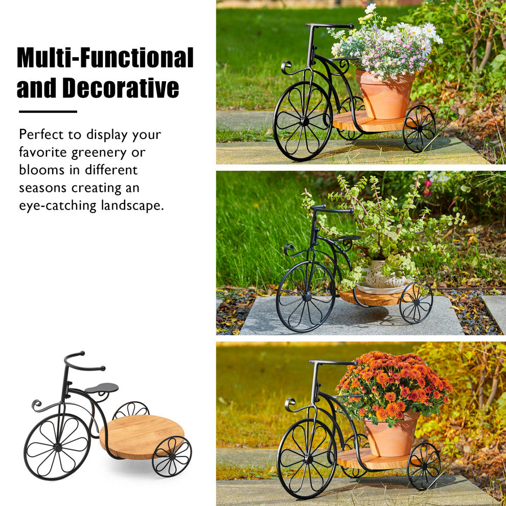 18"L Metal Tricycle Planter Stand, Black