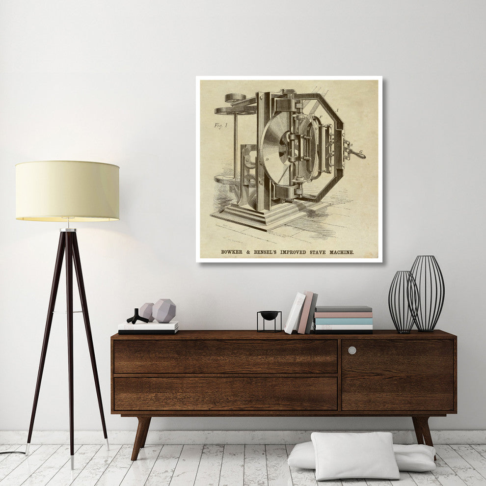 "Bowker & Bensel's Improved Stave Machine" Print by Inventions, 46"x46"