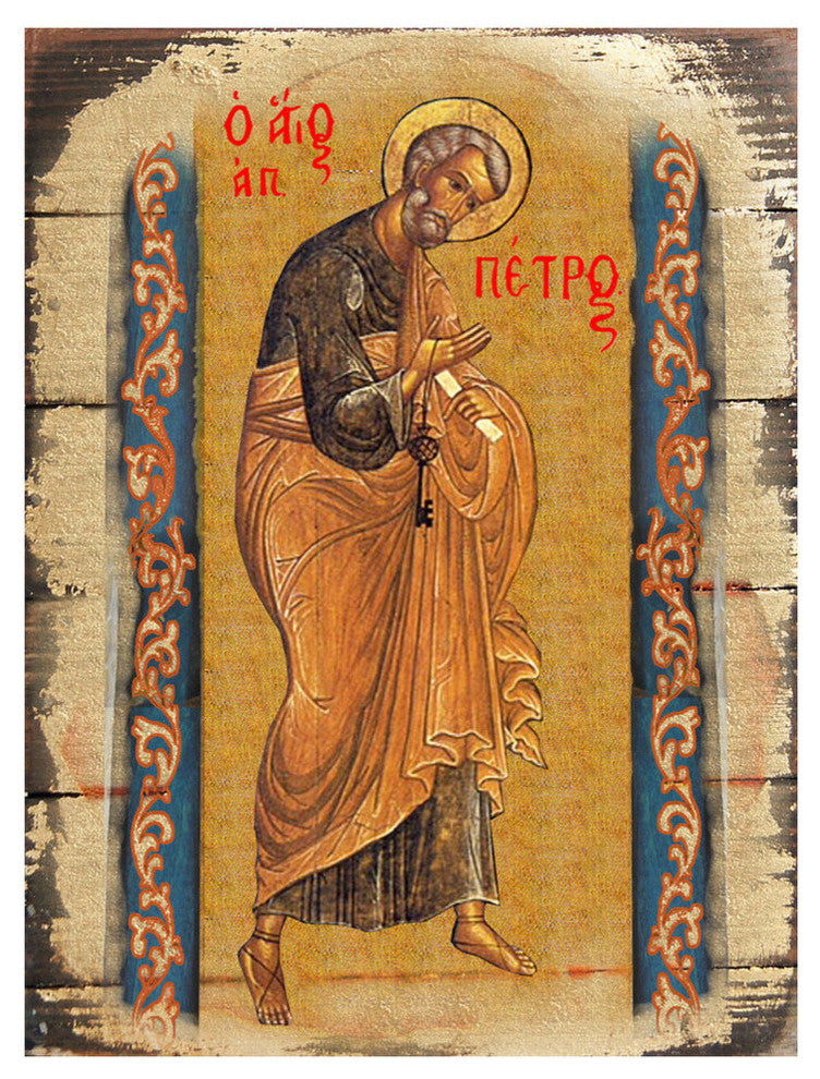 Icon Saint Peter Wall Art On Wood, 16 Inch