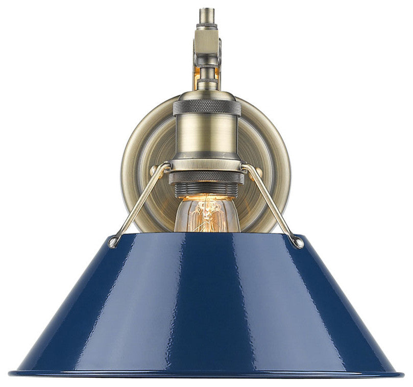 Golden Orwell 1 Light Wall Sconce, Aged Brass, Navy Blue Shade