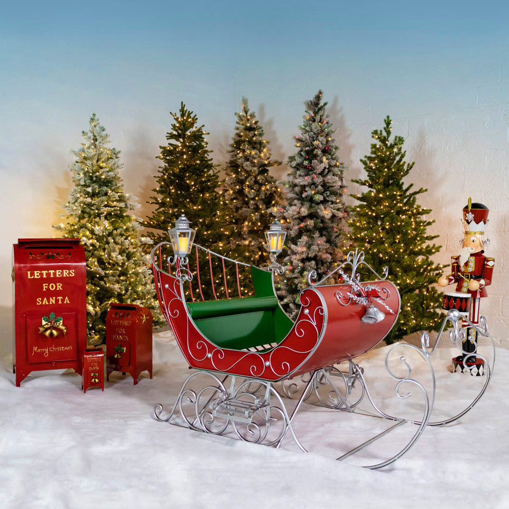 Large Victorian Christmas Sleigh, Red, Green, Silver
