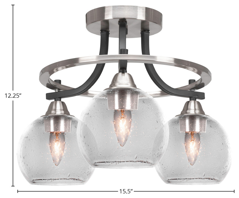 Paramount 3-Light Semi-Flush, Matte Black & Brushed Nickel, 5.75" Clear Bubble