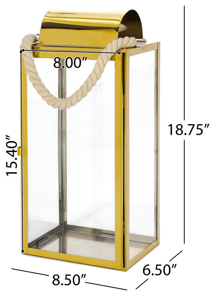 Brianna Outdoor 19" Modern Stainless Steel Lantern, Gold