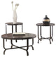 Round Wooden Table Set with Crossbar Metal Base, Set of Three, Brown and Black