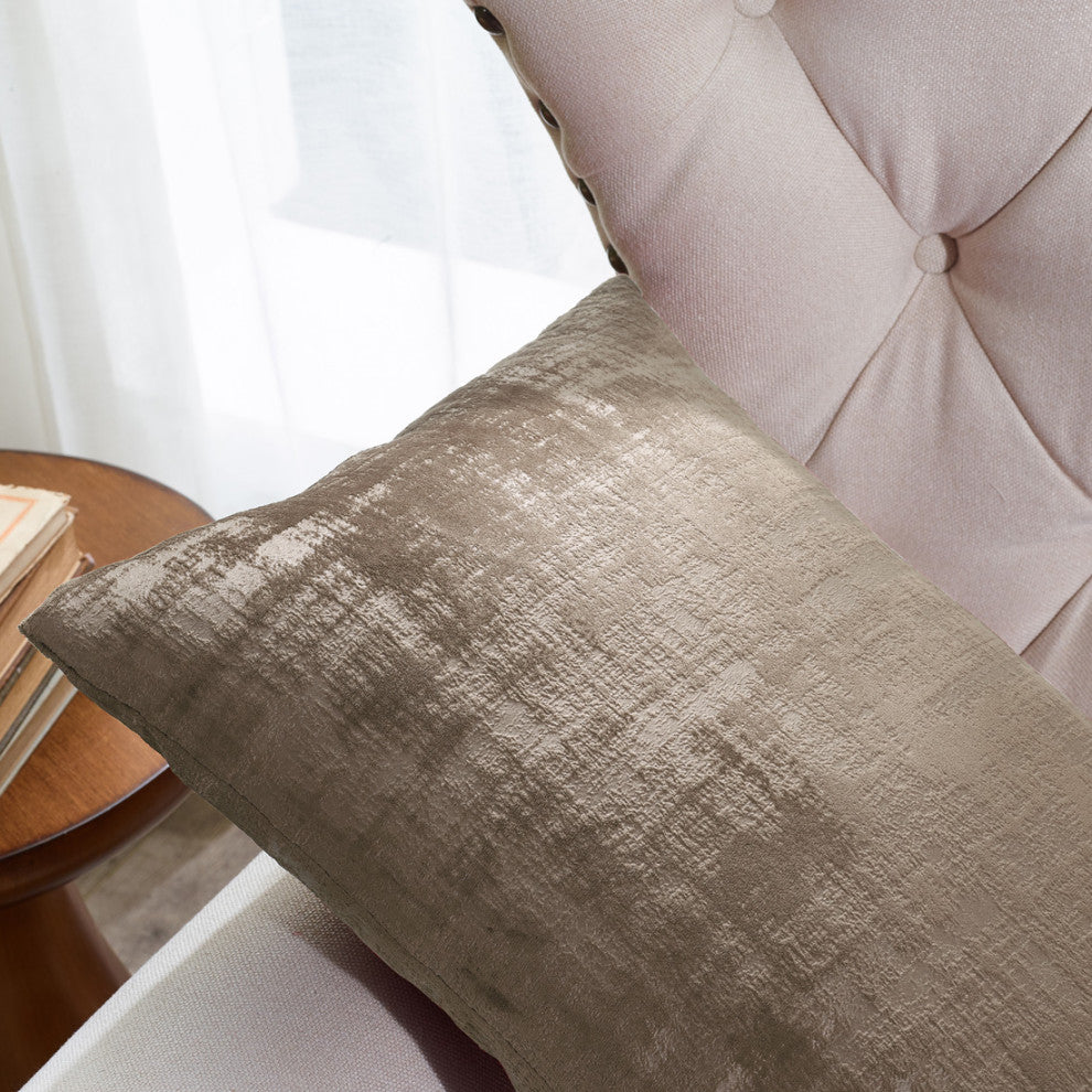 Velvet 2 Piece Lumbar Pillow Cover Set, Simply Taupe, 2 Piece, 14"x26"