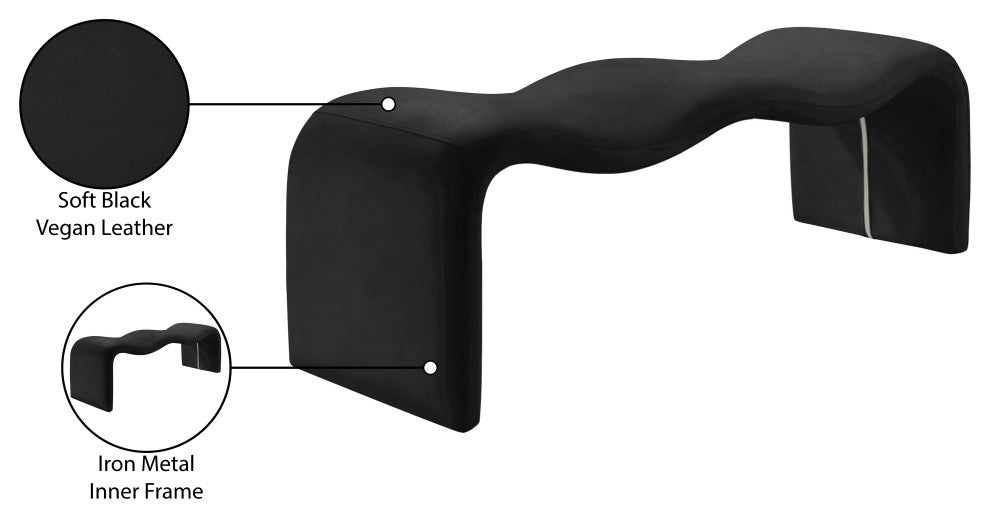 Willow Upholstered Bench, Black, Vegan Leather